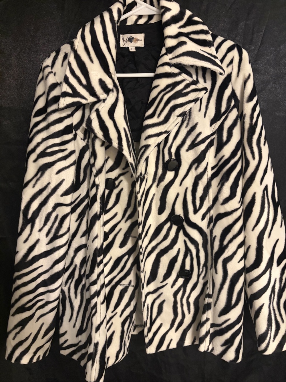 Zebra Print Women's Faux Fur Peacoat - Black & White